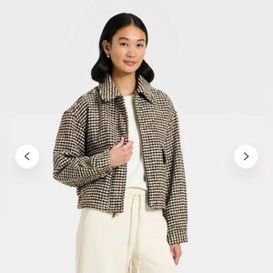 Houndstooth Cropped Zip Jacket - Black & Cream